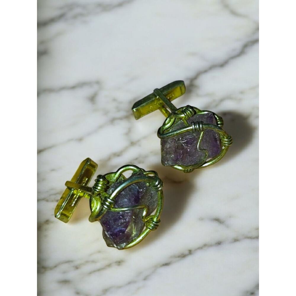 Pauline StreetVintage Amethyst Colored Stone Cufflinks Modernist Brutalist